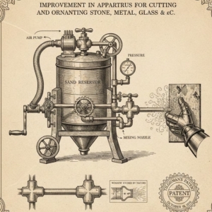 Antigua máquina de chorreado con arena de sílice patentada por Benjamin Tilghman en 1870.